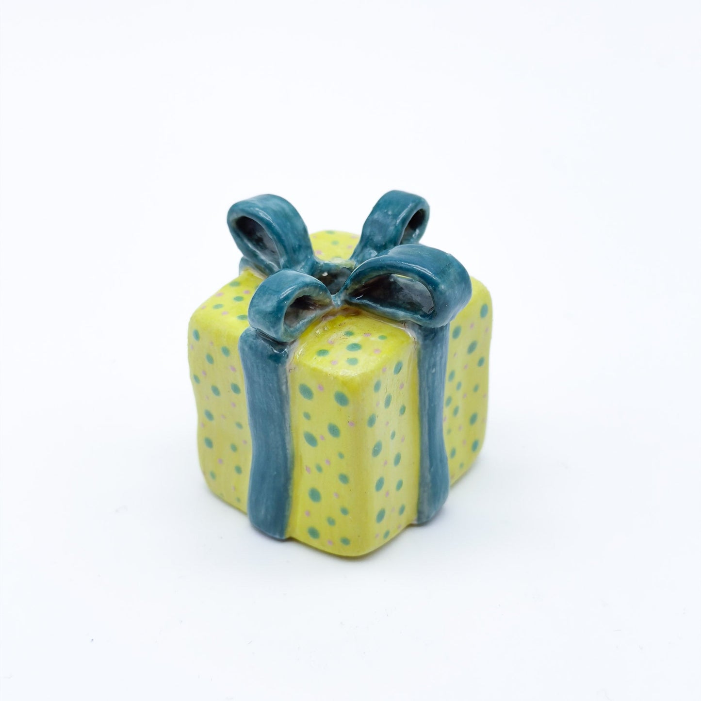 Gift box Candle Holder Yellow blue ribbon